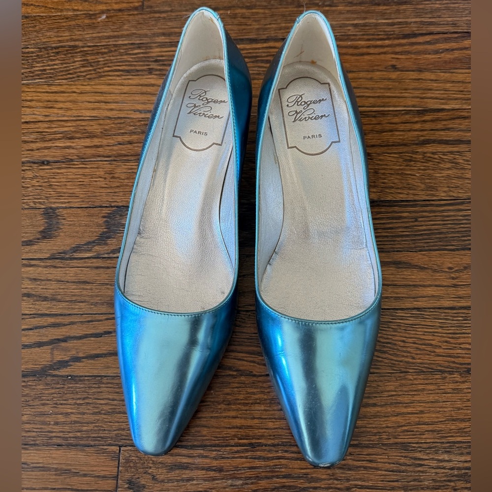 Roger Vivier Platinum Blue Kitten Heels